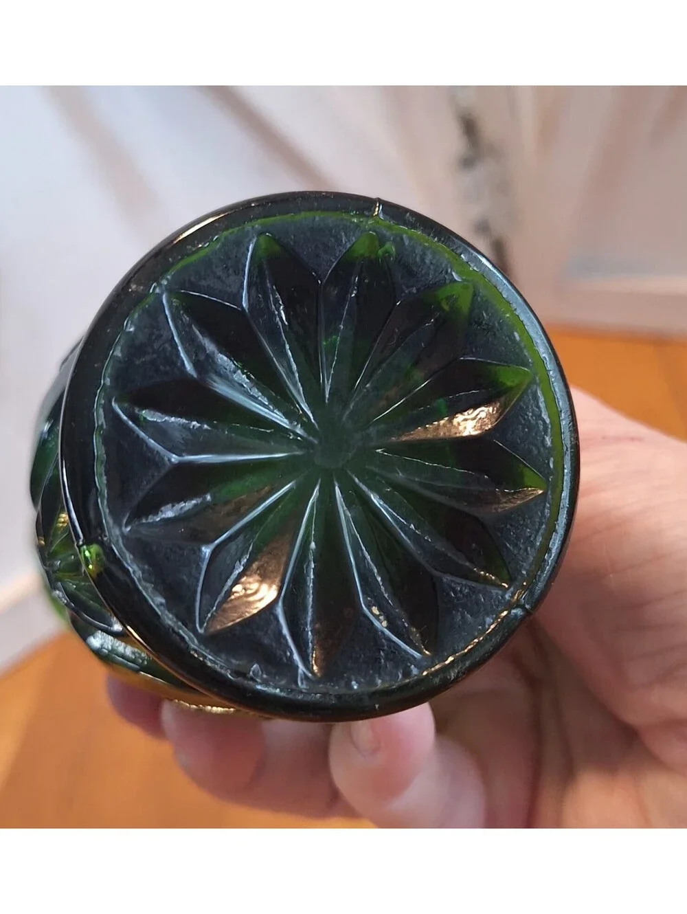 Emerald Green Cut Glass Footed Bud Flower Vase 6.5